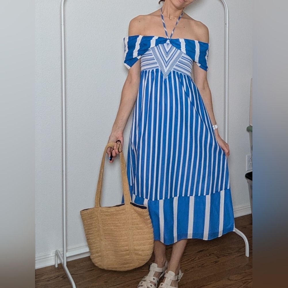Tanya Taylor Cotton Striped Midi Dress